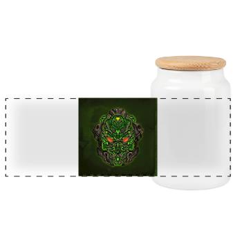 Helle Cyberpunk Maske - Panorama Keksdose mit Holzdeckel - Weiß - Vorne