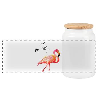 Watercolor Flamingo Summer Art - Panorama Keksdose mit Holzdeckel - Weiß - Vorne