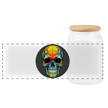 Skull bunt mit rand - Panorama Keksdose mit Holzdeckel - Weiß - Vorne