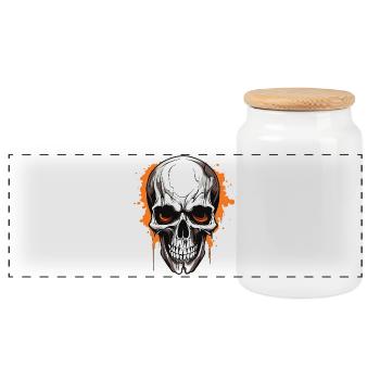 Orange Skull Splatter Gothic - Panoramic Cookie Jar with Wooden Lid - white - Front