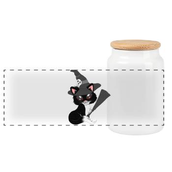 Kätzchen, hexen Design, Mädchen - Panorama Keksdose mit Holzdeckel - Weiß - Vorne