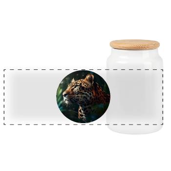 Leopard Face Up for wildlife fan and nature lover - Panoramic Cookie Jar with Wooden Lid - white - Front