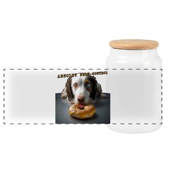 Absolut Self control dog 01 - Panoramic Cookie Jar with Wooden Lid - white - Front