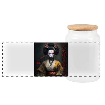Terrifying Beauty 01 - Panoramic Cookie Jar with Wooden Lid - white - Front