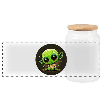 Baby alien - Panoramic Cookie Jar with Wooden Lid - white - Front