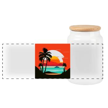 Tropischer Sonnenuntergang am Palmenstrand - Panorama Keksdose mit Holzdeckel - Weiß - Vorne