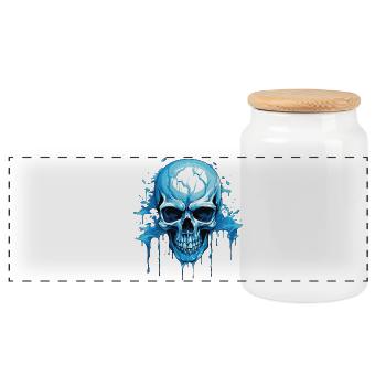 Blue Skull Ink Flow - Panoramic Cookie Jar with Wooden Lid - white - Front