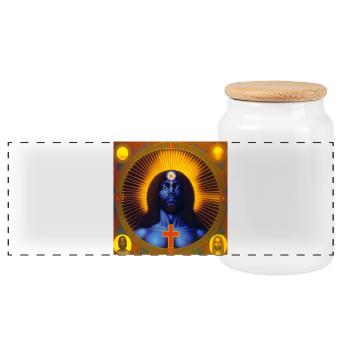 Jésus noir 02 - Boîte à biscuits avec couvercle en bois - blanc - Devant