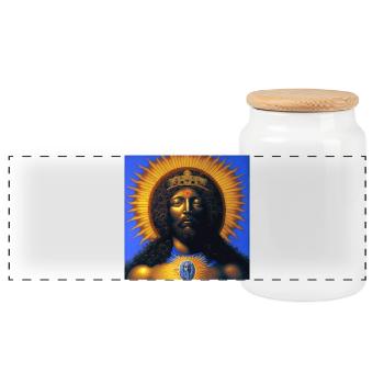 Schwarzer Jesus 03 - Panorama Keksdose mit Holzdeckel - Weiß - Vorne