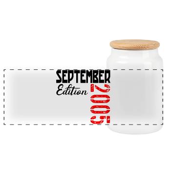 SEPTEMBER 2005 - 21ST BIRTHDAY - Panoramic Cookie Jar with Wooden Lid - white - Front