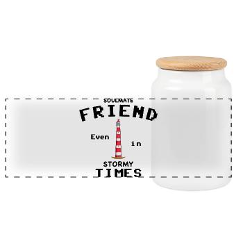 Soulmate, Boyfriend / Girlfriend, Thank You - Panoramic Cookie Jar with Wooden Lid - white - Front