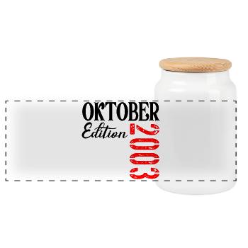 23. Geburtstag Oktober 2003 - 23 Jahre alt - Panorama Keksdose mit Holzdeckel - Weiß - Vorne