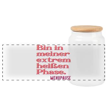 MENOPAUSE SPRÜCHE LUSTIG - HITZE PHASE - Panorama Keksdose mit Holzdeckel - Weiß - Vorne