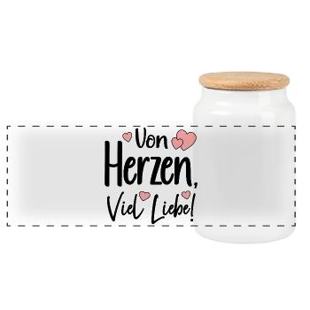 ACHTSAMKEIT BEZIEHUNG - VON HERZEN VIEL LIEBE - Panorama Keksdose mit Holzdeckel - Weiß - Vorne