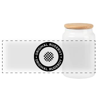 Original Rudeboy 2tone Checkered - Black & White - Panoramic Cookie Jar with Wooden Lid - white - Front