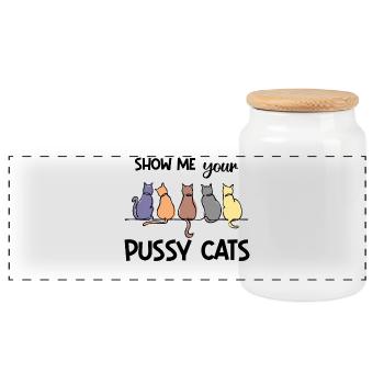 Cuddly Toy Cat Animals Pets Funny Sayings - Panoramic Cookie Jar with Wooden Lid - white - Front