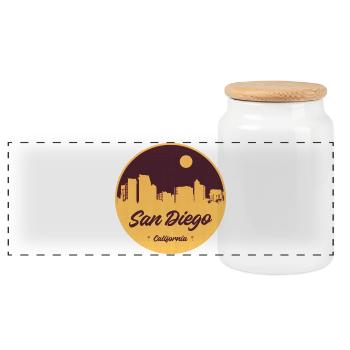 San Diego Skyline Retro Circle Print - Panoramic Cookie Jar with Wooden Lid - white - Front