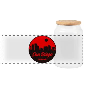 San Diego Skyline Red - Panoramic Cookie Jar with Wooden Lid - white - Front
