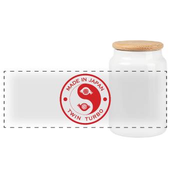 Made In Japan Twin Turbo Car Auto - Panoramic Cookie Jar with Wooden Lid - white - Front