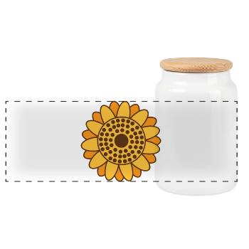 Sonnenblume - Große gelbe orangefarbene Sonnenblume - Panorama Keksdose mit Holzdeckel - Weiß - Vorne
