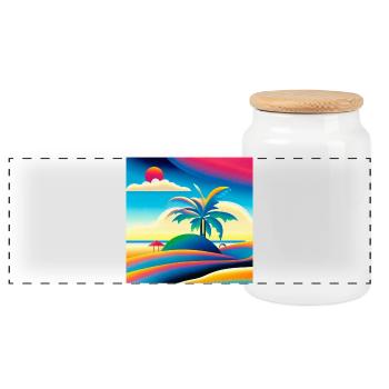 Beach sunset in 80s style - Panoramic Cookie Jar with Wooden Lid - white - Front