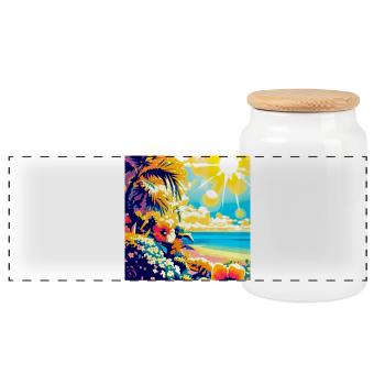 Plage tropicale rétro et soleil - Boîte à biscuits avec couvercle en bois - blanc - Devant