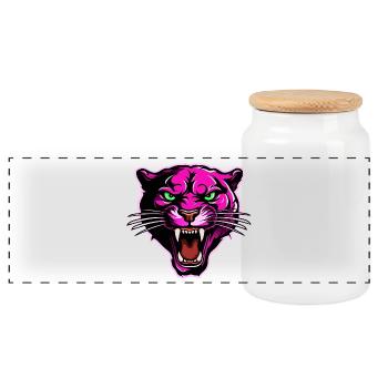 Panther Head Pink - Panoramic Cookie Jar with Wooden Lid - white - Front