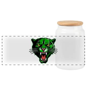 Tête de panthère verte - Boîte à biscuits avec couvercle en bois - blanc - Devant