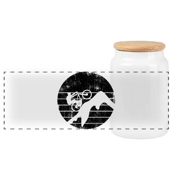 Mountain biker sketch - Panoramic Cookie Jar with Wooden Lid - white - Front