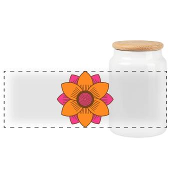Retro Style Mid-Century Pink And Orange Flower - Panoramic Cookie Jar with Wooden Lid - white - Front