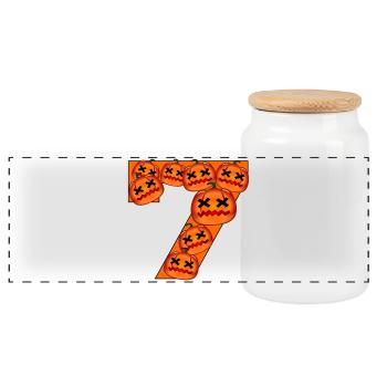 NUMBER 7 - HALLOWEEN COSTUMES - Panoramic Cookie Jar with Wooden Lid - white - Front