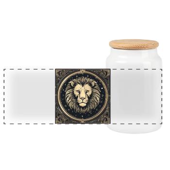 Zodiac Leo - Panoramic Cookie Jar with Wooden Lid - white - Front