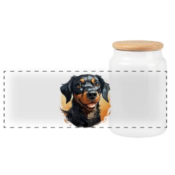 Cute Dog Design - Animals, Joy, Love - Panoramic Cookie Jar with Wooden Lid - white - Front