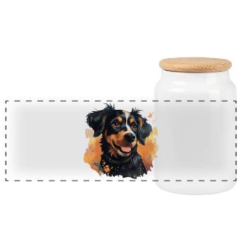 Mignon Dog Design - Animaux, Joie, Amour - Boîte à biscuits avec couvercle en bois - blanc - Devant