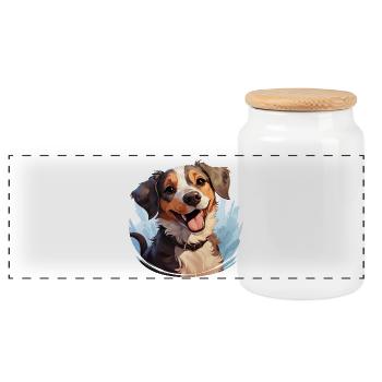 Cute Dog Design - Animals, Joy, Love - Panoramic Cookie Jar with Wooden Lid - white - Front