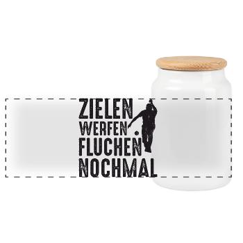 Zielen Werfen Fluchen Nochmal Spruch Bouler - Panorama Keksdose mit Holzdeckel - Weiß - Vorne
