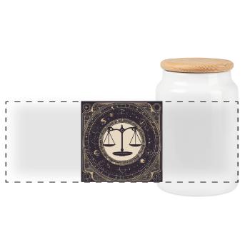 Zodiac Libra - Panoramic Cookie Jar with Wooden Lid - white - Front
