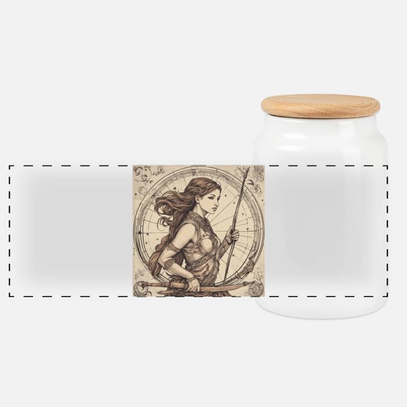 Zodiac Sagittarius - Panorama Keksdose mit Holzdeckel - Weiß