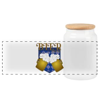 Bier Zeit – Prost Krüge Design - Panorama Keksdose mit Holzdeckel - Weiß - Vorne