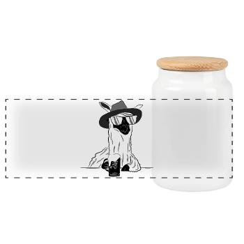 Cooles Lama mit Bierkrug – Party Style - Panorama Keksdose mit Holzdeckel - Weiß - Vorne
