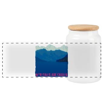 Mountains are Calling | Berge und See - Panorama Keksdose mit Holzdeckel - Weiß - Vorne