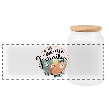 FAMILY Illustration - Panoramic Cookie Jar with Wooden Lid - white - Front