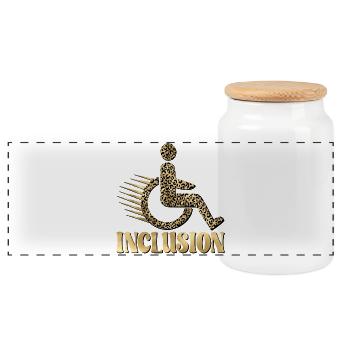 INCLUSION WHEELCHAIR LEOPARD PATTERN - Panoramic Cookie Jar with Wooden Lid - white - Front