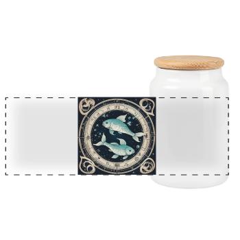 Zodiac Pisces - Panoramic Cookie Jar with Wooden Lid - white - Front