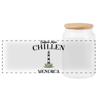 Menorca, Meer Chillen, Leuchtturm Cap d‘Artrutx - Panorama Keksdose mit Holzdeckel - Weiß - Vorne