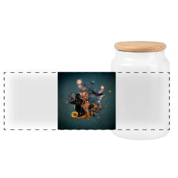 Design d’Halloween mignon et amusant - Boîte à biscuits avec couvercle en bois - blanc - Devant