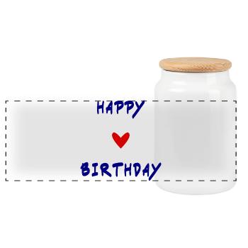 HAPPY BIRTHDAY. HAPPY BIRTHDAY. ANNIVERSARY. - Panoramic Cookie Jar with Wooden Lid - white - Front