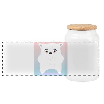 Cute Polar Bear WINTER ANIMALS - Panoramic Cookie Jar with Wooden Lid - white - Front