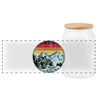 Retro Jeep Peaks Sunset - Panoramic Cookie Jar with Wooden Lid - white - Front