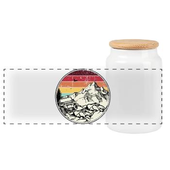 Rainbow Sunset Mountain Offroad Jeep - Panoramic Cookie Jar with Wooden Lid - white - Front